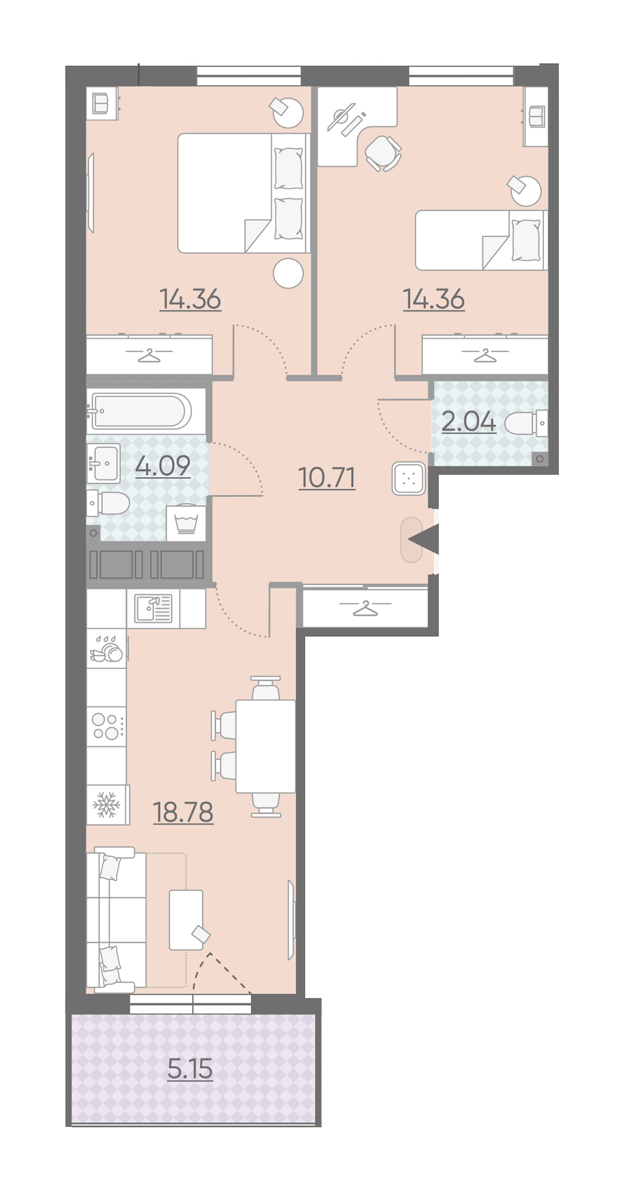 Двухкомнатная квартира в : площадь 66.92 м2 , этаж: 11 – купить в Санкт-Петербурге